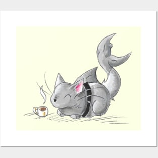 Coffee Loving Cat Shark Posters and Art